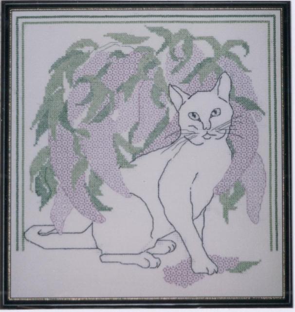 Схема вышивания крестом - Цветок и кошка
